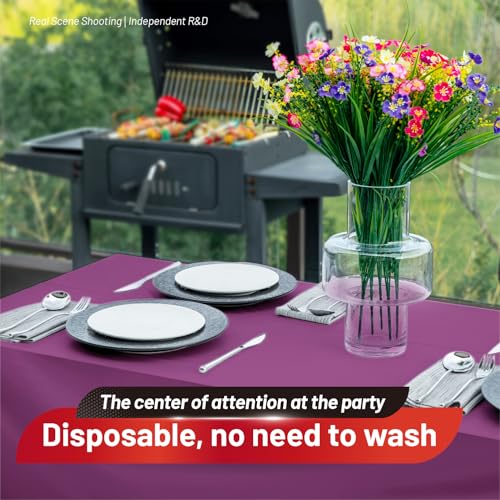 Image of Plastic Table Cloth, 310 Ft X 54 in Plastic Table Cloth Disposable Purple Tablecloth with Any Cut Sliding Cutters Premium PEVA Disposable Tablecloth for Picnics, Parties, Birthdays, Festivals