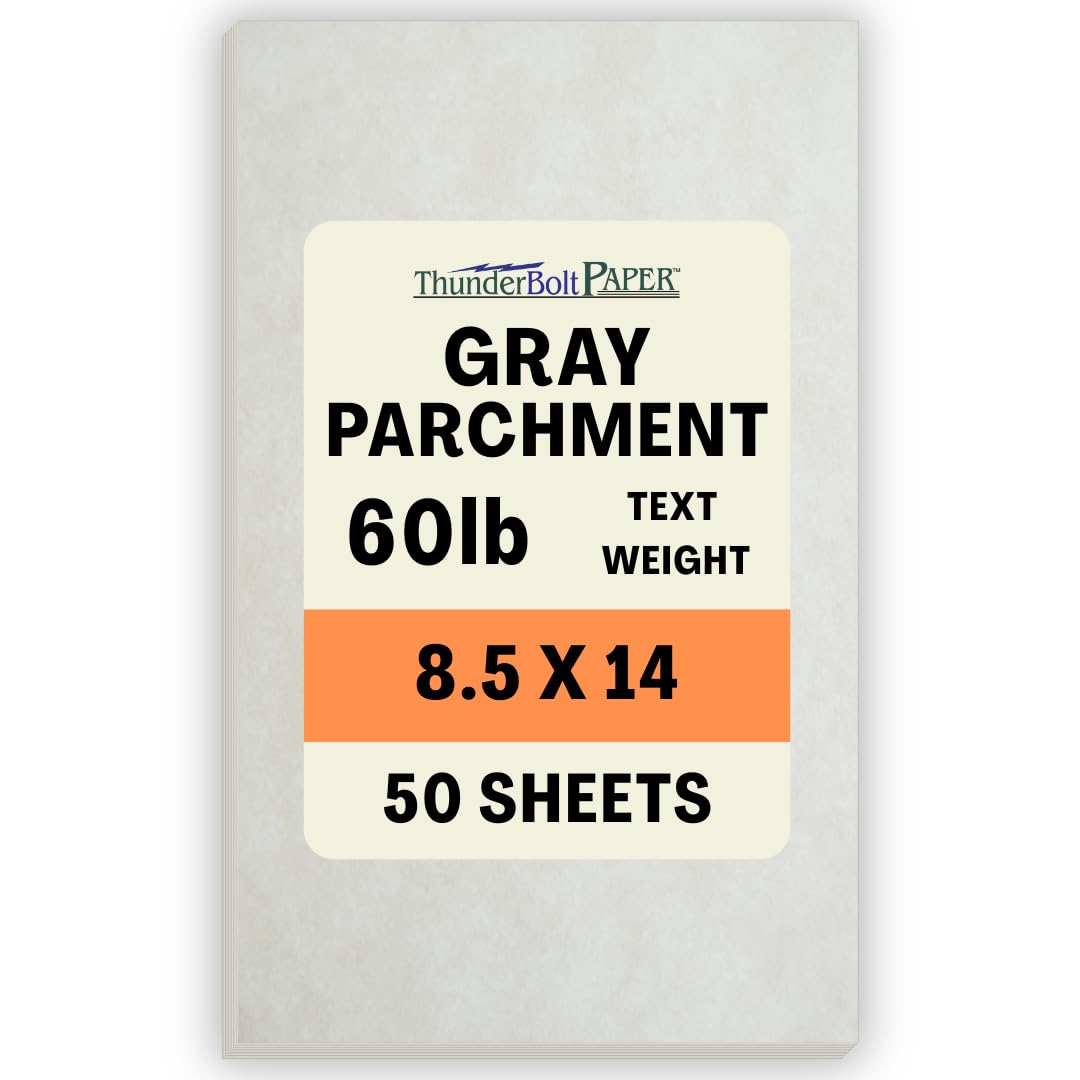 50 Light Gray Parchment 60# Text (=24# Bond) Paper Sheets - 8.5 X 14 Inches Standard Legal Size - 60 Pound is Not Card Weight - Vintage Colored Looks Like Old Parchment