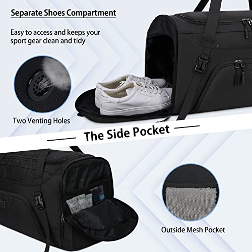 Gym Duffle Bag For Women Men 40L Waterproof Sports Bags Travel Duffel Bags With Shoe Compartment,Wet Pocket Large Weekender Overnight Bag With Toiletry Bag,Black #TOP1
