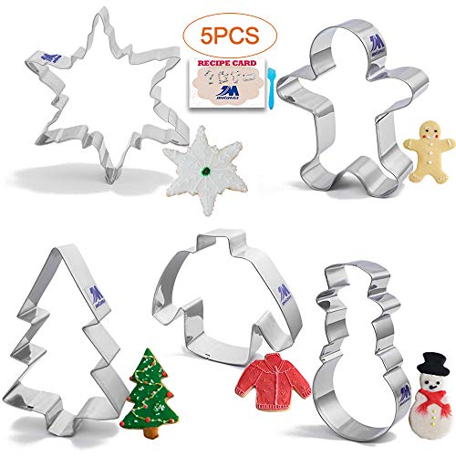 M JINGMEI Cortador de Galletas de Navidad Moldes para Galletas Navidad de 5 Piezas de árbol de Navidad, Hombre de Jengibre, Copo de Nieve y bastón de Caramelo para Galletas, Fondant Acero Inoxidable