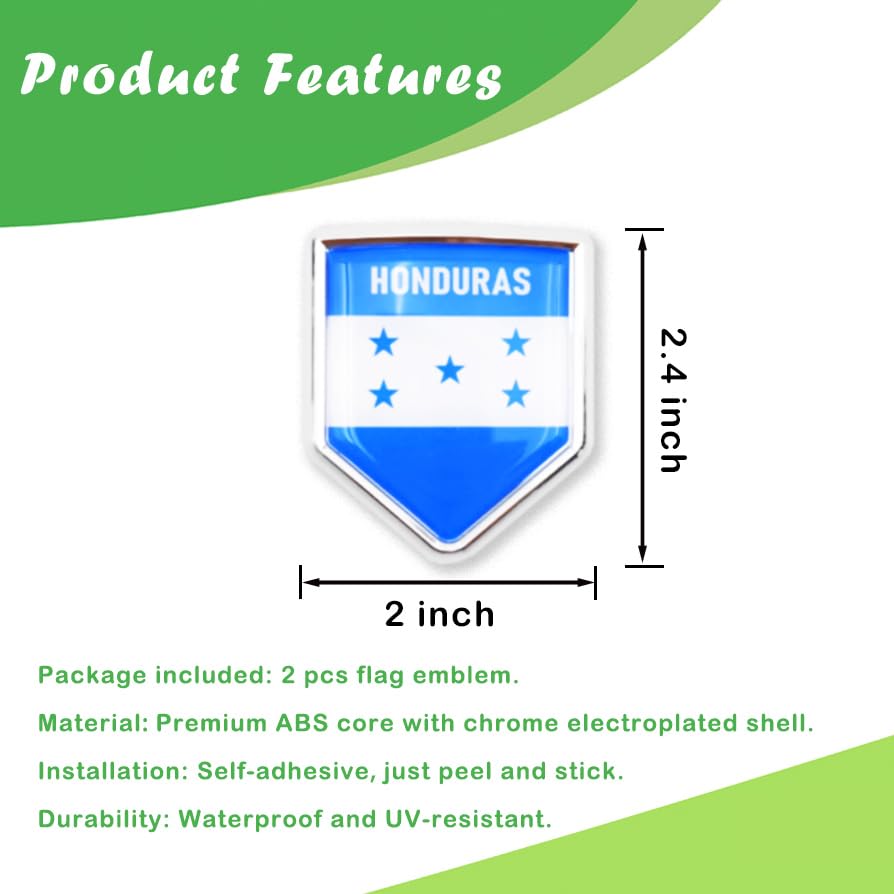 Image of Newperlite Honduras Flag Decal Sticker Car Emblem Honduran Flag Car Decoration Accessories Chrome Shield for Truck Vehicles Cars, 2 Pack