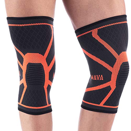 Mava Sports Knee Compression Sleeve Support for Men and Women - Perfect for Powerlifting, Weightlifting, Running, Gym Workout, Squats and Pain Relief (Orange, Small)