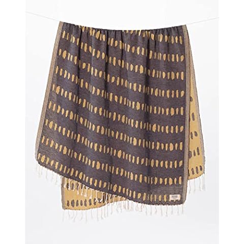 Teema Large Turkish Beach Towel - 100% Turkish Cotton - Sand Free - Fast Drying - Versatile and Multi-Use - The Spots (Golden) Cover