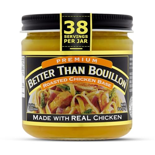 Better Than Bouillon Premium Roasted Chicken Base, Made with Seasoned Roasted Chicken, 38 Servings, Blendable Base for Added Flavor, 8-Ounce Jar (Pack of 1)