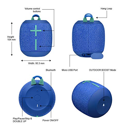 ULTIMATE EARS WONDERBOOM 2, Alto-falante Portátil Bluetooth Sem Fio, Som Grande 360, Impermeável/À Prova de Poeira IP67, Flutuável, Alcance de 30 metros – Azul Bermuda glide