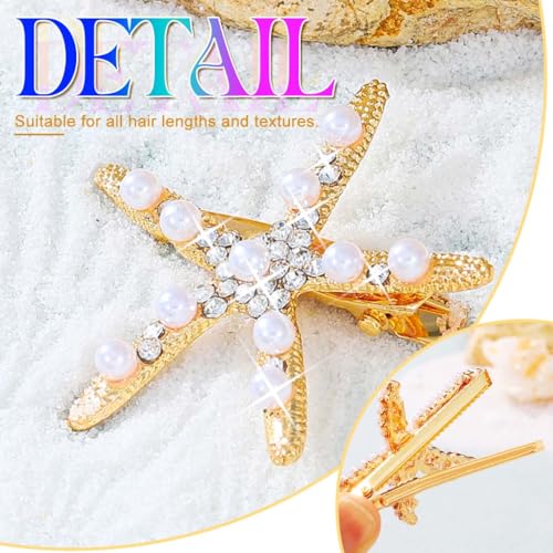 Pinzas para cabello Fashey estrella de mar con diseño de sirena, detalle en strass dorado miniatura 4