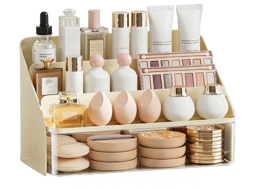 Organiseur de maquillage anti-poussière fini le désordre des cosmétiques sur votre coiffeuse
