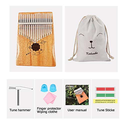 Kalimba 17 toetsen duim piano, vinger piano met muziekboek & Tune hamer, draagbare Mbira Sanza Afrikaanse houten vinger… - Image 8