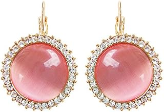 Navachi 18k Gold Plated Circle Opal Crystal Hoop Leverback Earrings