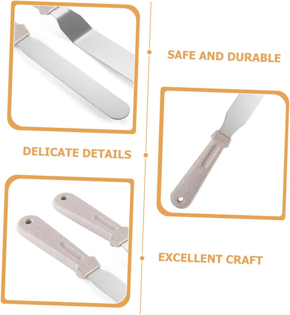 Garneck 3pcs Wheat Straw Baking Spatula Set, 8/10/12 Inch Butter and Cake Frosting Scrapers with Stainless Steel Blades, Reusable Household Cake Decorating Tools for Kitchen Baking