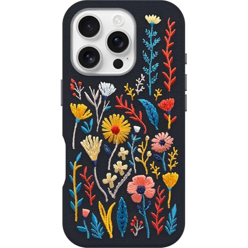 Image of OtterBox iPhone 16 Pro Symmetry Series Cactus Leather Embroidery for MagSafe - Enchanted Garden Blue