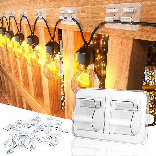 Keviyi Hooks for Outdoor String Lights Clips: 25Pcs Heavy Duty Cable Clips with Waterproof Adhesive Strips for Hanging Christmas Light - Outside UV-Resistant Clear Sticky Cord Holders Rope Organizer Keviyi Hooks for Outdoor String Lights Clips: 25Pcs Heavy Duty Cable Clips with Waterproof Adhesive Strips for Hanging Christmas Light - Outside UV-Resistant Clear Sticky Cord Holders Rope Organizer