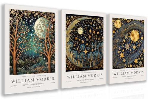 William Morris Vintage Gold Moon Stars Canvas Wall Art