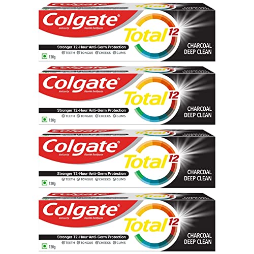 Image of Colgate Total 12 Whole Mouth Health 120g Charcoal Deep Clean Toothpaste (480g, Pack of 4, 120g each)