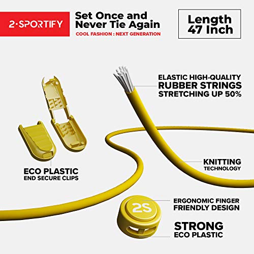 2SPORTIFY 2 Pack No Tie Shoelaces for Kids and Adults - Tieless Elastic Shoe lace with Lock for Sneakers Rubber - Round Shoe Laces (White-Blue)