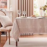 LEAONME Square Tablecloth - 55 x 55 Inch, Wrinkle Resistant Embroidery Plaid...