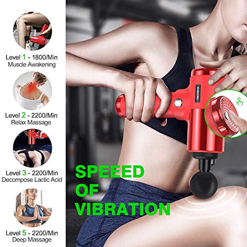 Quiet Glide Technology Massage Gun,ENEACRO Handheld Deep Tissue Percussion Massager Device for Athletes,4 Speeds and 6 Heads,Pure Wave Fascial Gun with Case(Red) - Thumbnail 3