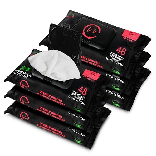 Image of Flushable Wet Wipes, 6 Pack (288 Wipes), New & Improved Apple Cider, Disposable, Biodegradable, XL, Aloe & Vitamin-E, Drain and Marine Life Friendly, Utterly Smooth, Fruity Aroma, Irresistible!