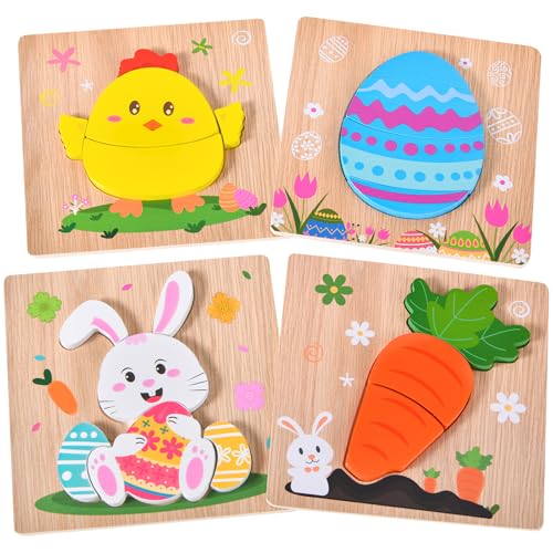 4 Pack Easter Wooden Puzzles for Kids Boys Girls Toddlers Jigsaw Puzzles Toys for Easter Basket Stuffers Party Favor