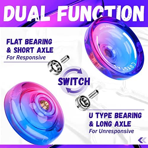 MAGICYOYO K2 Crystal Gradient Yoyo for Kids & Adults, Professional - Responsive/Unresponsive Fingerspin Trick Yo Yo for Beginners & Advanced Players with 12 Yoyo Strings + Yo-yo Case Bag (Pink Purple) - 3