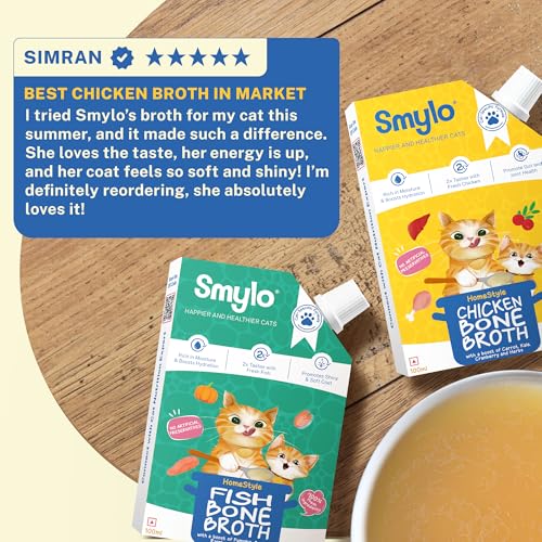 Image of Smylo Summer Cooler, Hydration Rich Chicken Bone Broth for Cats (100ml x 5 Packs) | Rich in Collagen for Bones & Joints Health | Omega 3 & 6 for Shiny Fur & Coat | Cat Food Topper and Cat Supplements