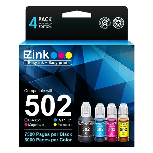 E-Z Ink Compatible Refill Ink Bottle Replacement for Epson 502 T502 522 T522 High Yield to use with ET-4760,ET-3760,ET-2760,ET-3710,ET-2750,ET-3700 Printer (Black, Cyan, Magenta, Yellow, 4 P