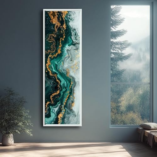 Tableau abstrait effet marbre vert de luxe avec cadre toile texturée haut de gamme