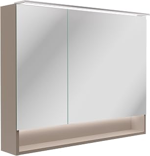 FACKELMANN B.Paris Spiegelschrank – Moderner Spiegelschrank in grau mit LED-Beleuchtung und USB-Anschlüssen, 90 cm breit, Zwei Türen mit Innenspiegeln – Made in Germany