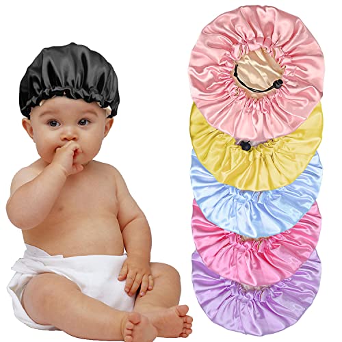 Image of 6 Pieces Kids Satin Bonnet, Reversible Silk Bonnet for Teens Toddler Child Baby(Pink,Purple,Rose,Black,Blue,Yellow)