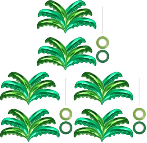 Image of 12 Pcs Palm Tree Leaves Balloons,Hawaiian Tropical Green Leaf Balloons,Foil Coconut Tree Leaves Balloon for Birthday Baby Shower Hawaii Luau Tropical Beach Party Supplies (Pack of 3)