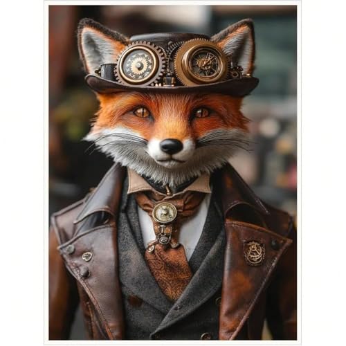 AIHNBF Steampunk Fox Portrait Canvas Wall Art, Dapper Gentleman Fox Print for Home Office, Unique Anthropomorphic Animal Decor, Canvas 80 x 120 cm steampunk buy now online AIHNBF Steampunk Fox Portrait Canvas Wall Art, Dapper Gentleman Fox Print for Home Office, Unique Anthropomorphic Animal Decor, Canvas 80 x 120 cm steampunk buy now online