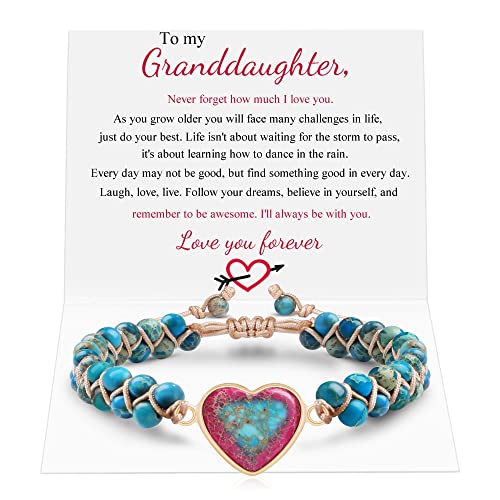 MOOGEEN Handmade Beaded Bracelets for Women Gifts for Granddaughter Daughter Mom Best Friend Bestie Sister Jasper Heart Bracelets Boho Natural Stone Colorful Beads Wrap Bracelet Turquoises Jewelry