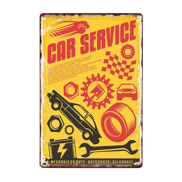 ABCDEFG – Targhe in metallo – 4 pezzi – Garage Full Service Car – Sign in | Segnali per bar casa – Cartello uomo grotta | Insegne in metallo vintage UK | Insegne metalliche retrò e divertenti