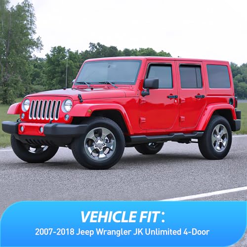 Image of Nilight in Channel Rain Guards for Jeep Wrangler JK 2007-2018 4-Door, 4PCS | Smoke Vent Window Visors help allow fresh air during rain and reduce highway wind noise for daily driving