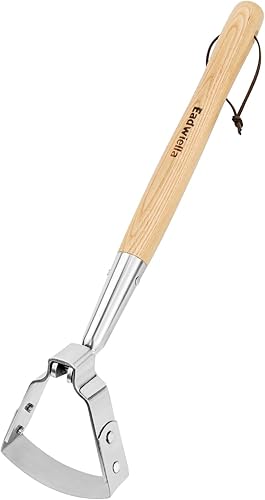 Azada de acciónhula de 19 pulgadas para desmalezar mini estribosazada de bucle, herramienta de jardín, mango de madera dura, empuje, tirón