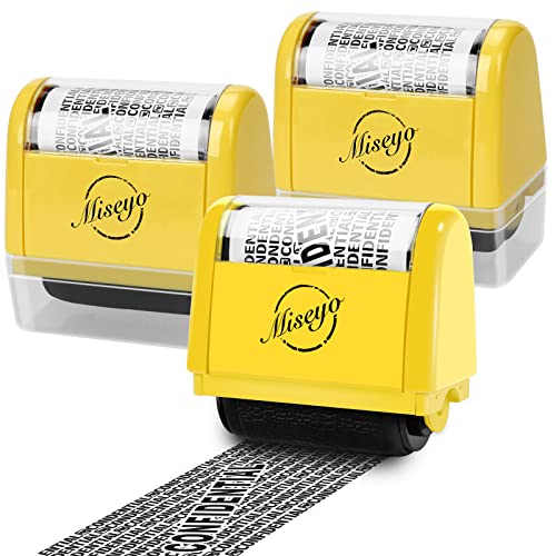 Miseyo Wide Roller Stamp Identity Theft Stamp 1.5 Inch Perfect for Privacy Protection-Set 3 (Yellow)
