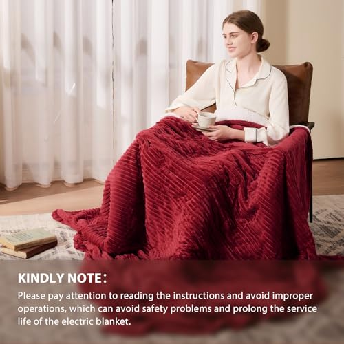 Image of Homemate Electric Heated Blanket Queen Size - 84 inchx90 inch Heating Blanket Queen Size Dual Control 1 /2 /4 /6 /8 Hours Auto-Off 10 Heat Level Over-Heat Protection Soft Flannel Sherpa ETL Certification