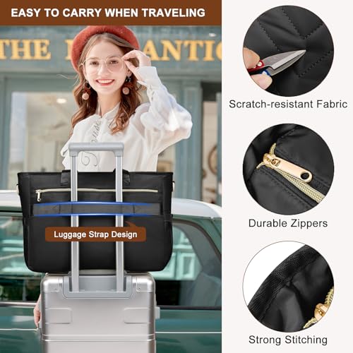 Kuosdaz Teacher Tote Bag for Women 15.6in Laptop Bag Work Bags for Women Nurse Bags,Black - image 5