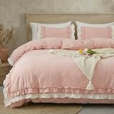 Bedorm Ruffle Duvet Cover King Coquette Bedding Ultra Soft Breathable Shabby Chic Bedding Pink Ruffled Duvet Cover Set Cute Comforter Cover