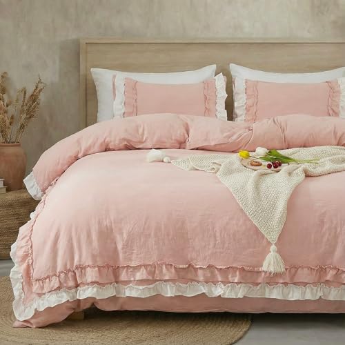 Bedorm Ruffle Duvet Cover Queen Coquette Bedding Ultra Soft Breathable