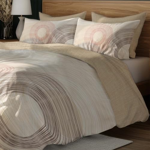 Image of LANE LINEN 400TC Morrison Bloom Super King Size Bedsheet with 4 Pillow Cases | 100% Cotton Digital Print Bedding Set (2.74 M x 2.74 M) | Modern Floral Pattern for Luxurious Comfort (Brown Circle)