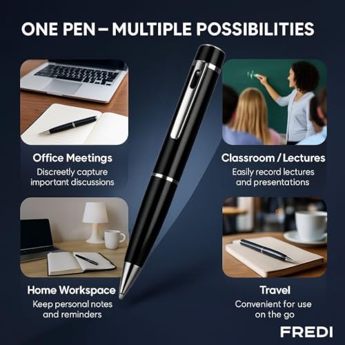 Image of FREDI HD PLUS 1080P Full HD Pen Camera with Audio & Video Recording | 80 Min Rechargeable Battery | 128GB SD Card Support | USB & OTG Playback | Portable Recorder for Meetings & Classes