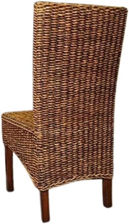 Pemberly Row Set of 4 Coastal Wicker/Rattan Woven Abaca Dining Chairs in Brown