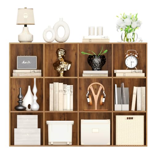 VDNEND-Wooden-Storage-Organizer-with-Closed-Back-Panel-11in-Cube-Shelf-Opening-Bookshelf-Display-ShelfCloset-Cabinet-for-Home-and-Office-Brown-12-Cube-3598L945W4772H