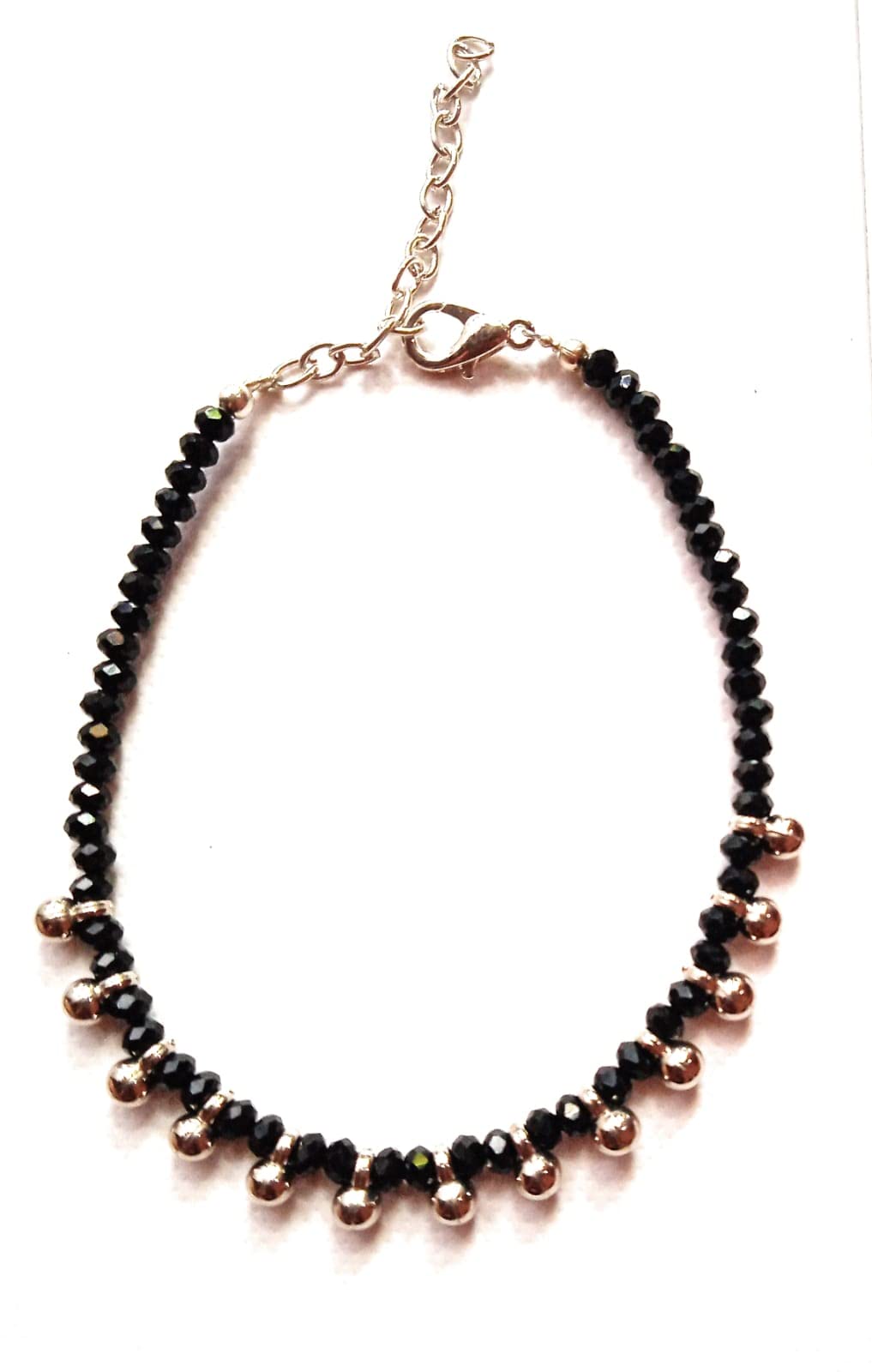 Jyokrish Metal Silver Hanging Beads with Glossy Black beads Chain Anklet |For Women |Girls |Black Nazariya |pack of 1 |Good Luck |Workwear |Payal Charms| Fold Over Clasp-picture-41