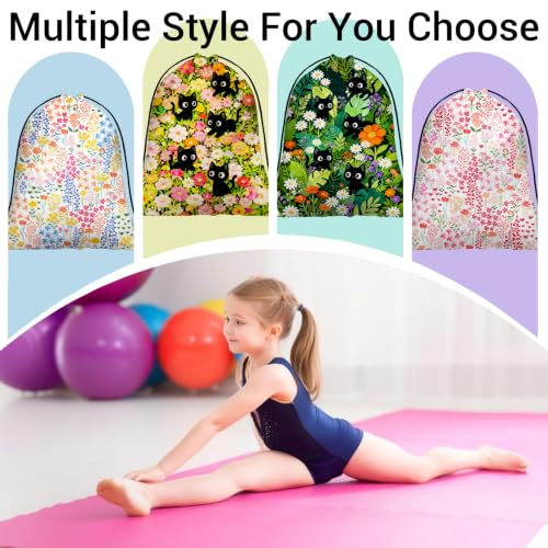 Image of Cat Drawstring Bag Foldable Storage Floral Bags for Cloth Shoes Toiletries