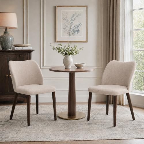 Image of MALOL Dining Chairs Set of 2, Upholstered Fabric Kitchen Chairs with Curved Back, Padded Seat and Solid Wood Legs, Modern Dining Chair for Kitchen Dining Room, Camel