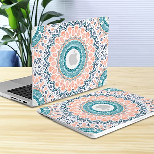 Batianda For Macbook Pro 14 Inch Case 2023 2021 M2 M1 Pro/Max A2779/A2442 Model, Designed Matte Hard Shell Cover & Keyboard Skin & Screen Protector For New Mac Pro 14'', Orange Mandala #TOP2