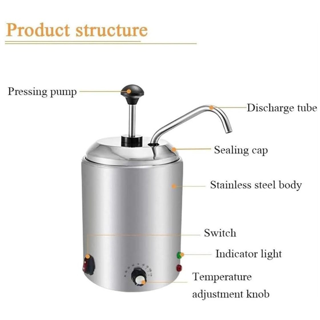 Scalda Fudge Caldo Elettrico da 800 W, distributore di Formaggio con Pompa, dosatore a Pompa per Salsa di Formaggio da 2,5 Litri, dosatore a Pompa per Formaggio