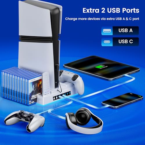 Image of Svetaecho PS5 /Slim /Pro Stand and Turbo Cooling Station with Controller Charging Station for PlayStation 5 Digital /Disc Console, LED Cooling Stand PS5 /Slim /Pro Accessories Kit with 3 Level Cooler Fan